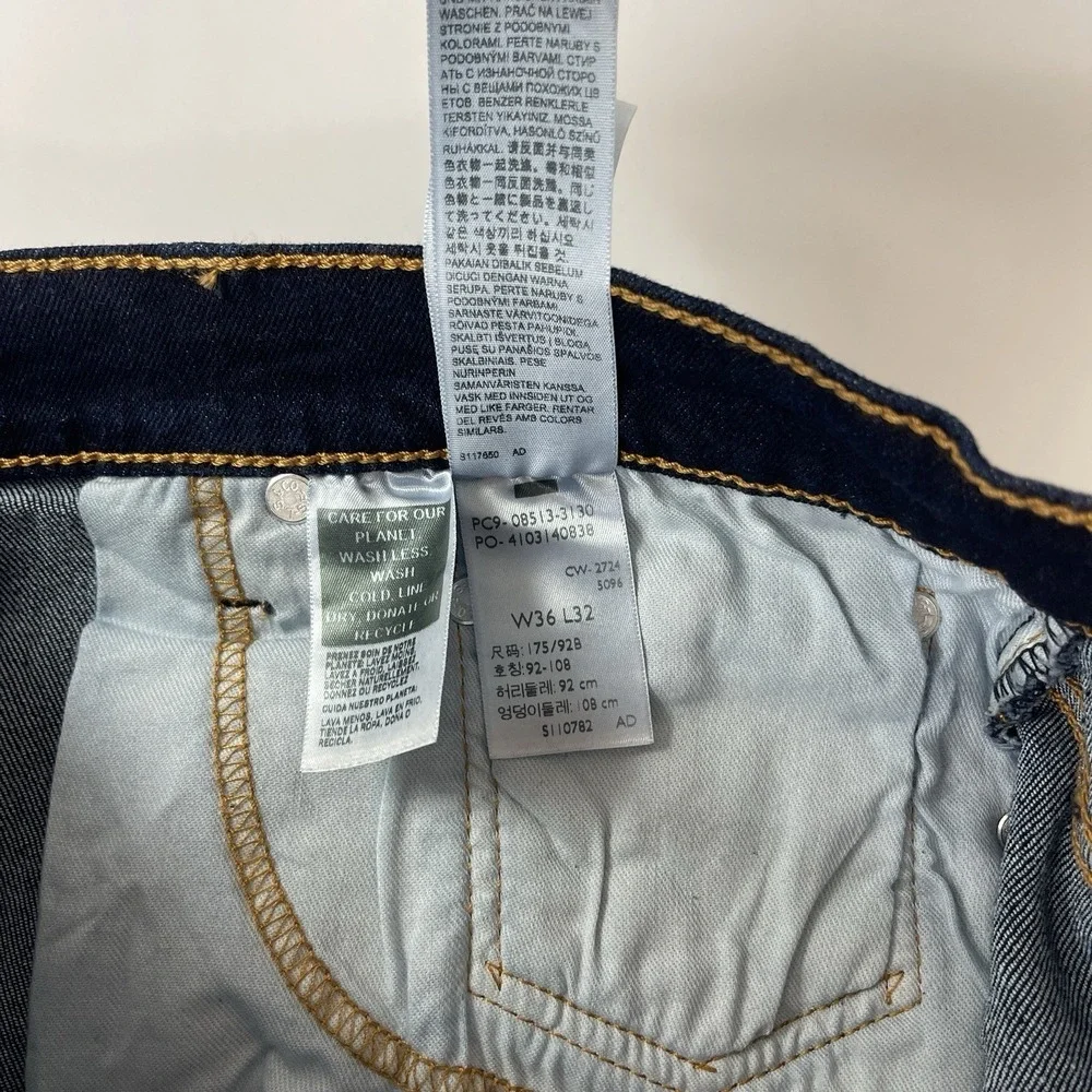 Levis  513 Jeans Mens 36x32 Blue Slim Fit Dark Wash Stretch Denim Preppy NEW